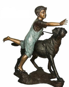 Large Boy with Dog Bronze Statue