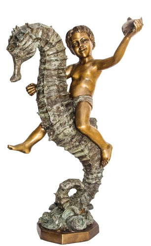 Bronze Seahorse Fountain Statue with Boy