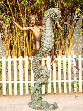 60”H Bronze Boy on the Seahorse Water Fountain