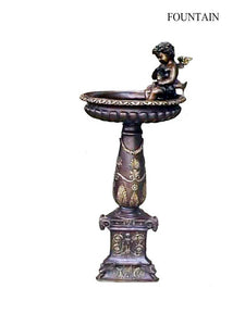 Bronze Cherub Holding Fish Garden Fountain