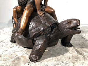 Bronze Boy Turtle Fountain Statue