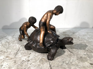 Bronze Boy Turtle Fountain Statue