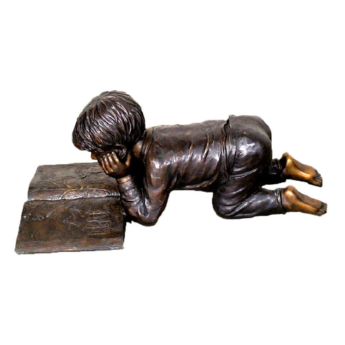 Busy Reading Boy Statue Bronze Sculpture