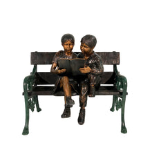 Load image into Gallery viewer, Bronze Reading Boy and Girl on a Bench Sculpture