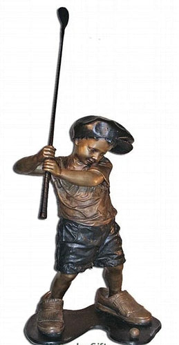 Antique Bronze Golfer Boy Statue - 55”H