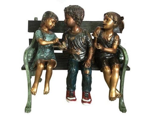 Bronze Children on Bench For School or Library