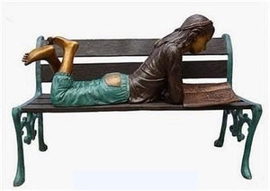 Bronze Reading Girl on Bench Library Statue
