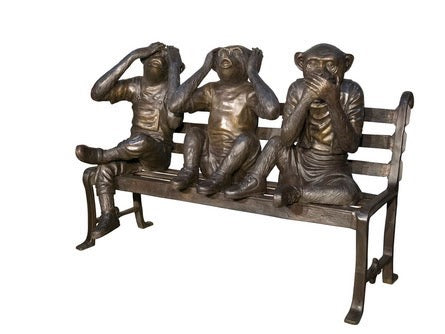 Bronze 3 Wise Monkeys Statue on Bench