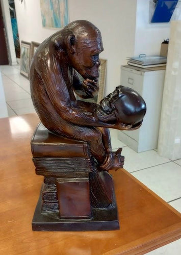 Charles Darwin Bronze Ape Thinker Statue