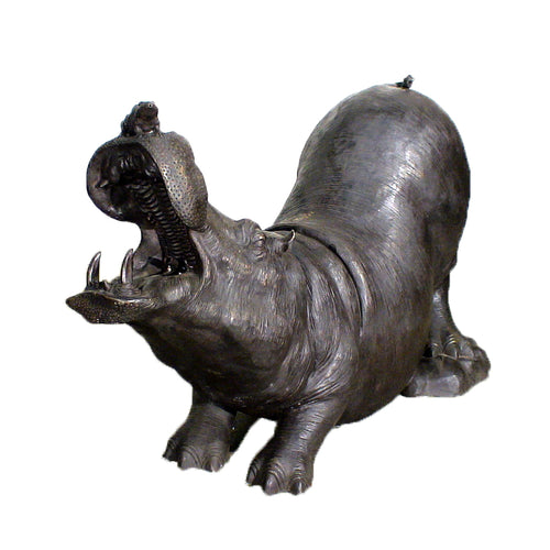 Bronze Frog Resting on Hippo Fountain Statue