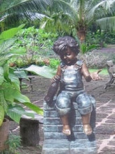 Load image into Gallery viewer, Bronze Toddler Boy Sitting on Wall Statue