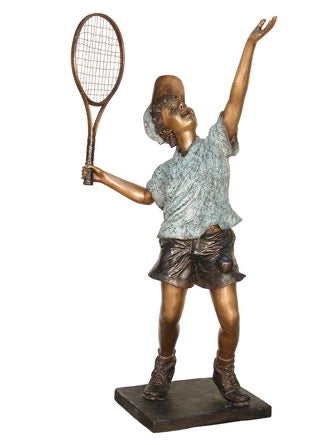 Life Size Bronze Tennis Boy Statue Serving Ball