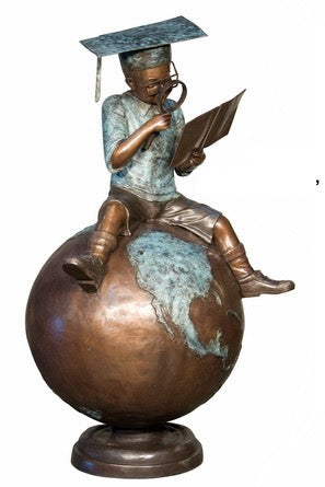 Bronze Library Reading Boy Statue