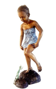 Bronze Girl and Frog Statue