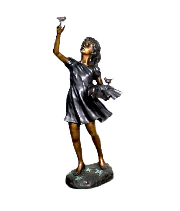 Life Size Bronze Girl with Bird Sculpture