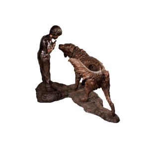 Bronze Boy and Dog Fountain Statue