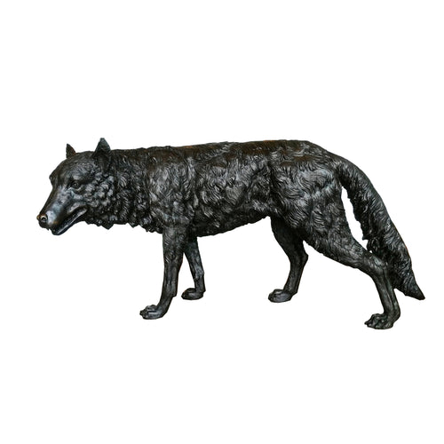 Large Bronze Walking Wolf Statue