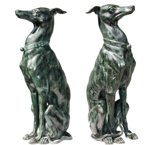 Bronze Greyhound Statues Pair of Sitting Greyhounds