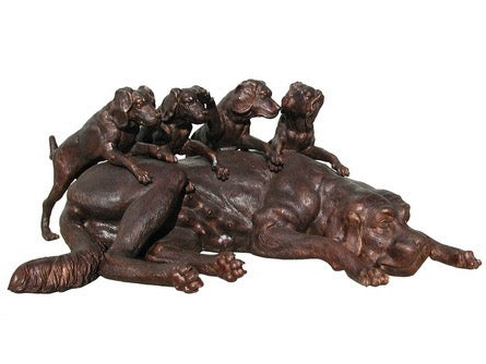 Bronze Labrador Statue of Mama Lab with Pups