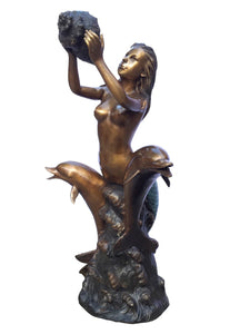 Large Bronze Mermaid with Conch Fountain Sculpture