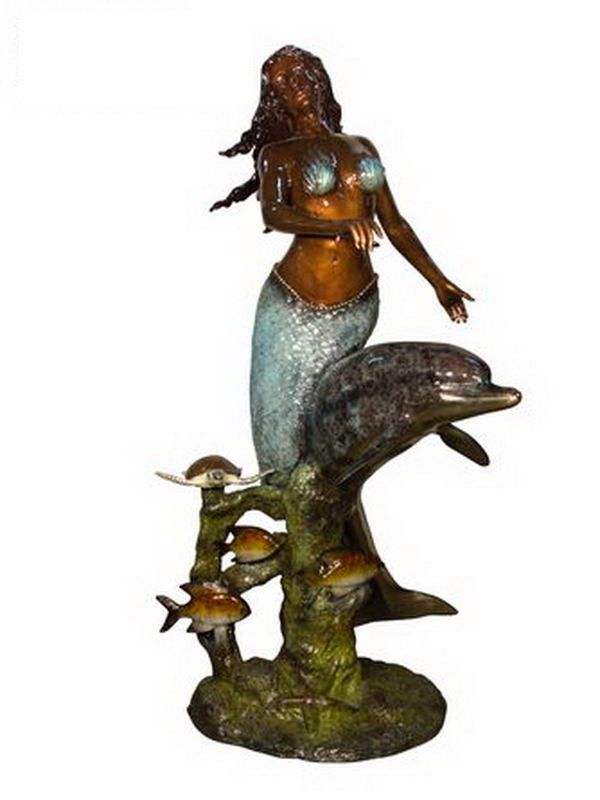 Life Size Bronze Mermaid Sculpture with Dolphin