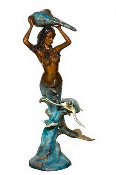 Bronze Mermaid Fountain Statue Holding Conch Shell