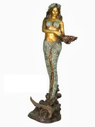 Life Size Mermaid Fountain Statue Holding Shell