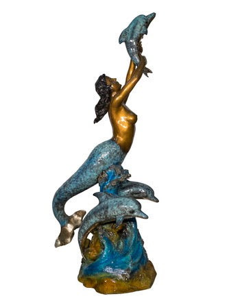 Bronze Mermaid with 3 Dolphins Fountain Spitter I