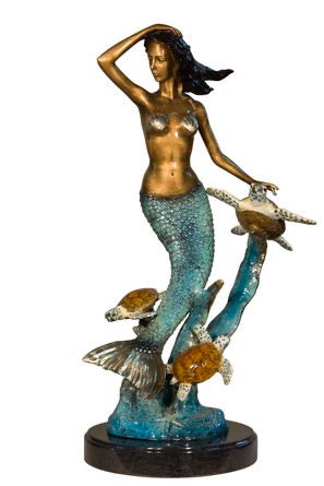 Bronze Mermaid Sculpture with Marine Turtles