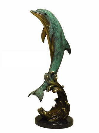 Bottlenose Bronze Dolphin Statue on Waves