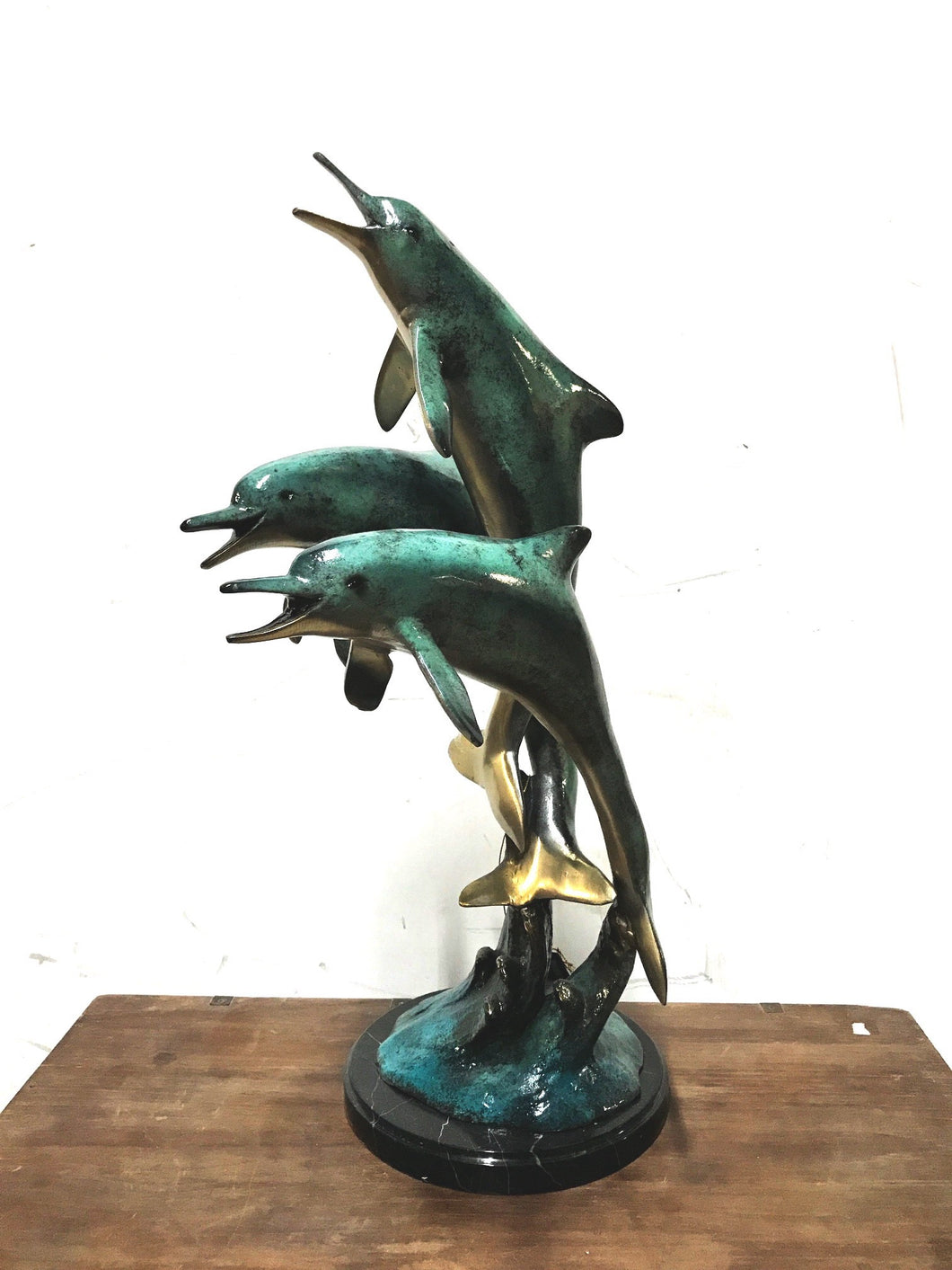 Bronze 3-Dolphin Sculpture on Base