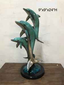 Bronze Trio of Dolphin on a Base Sculpture