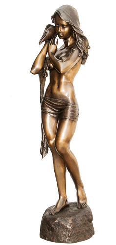 Large Bronze Fountain Girl Holding Shell Statue
