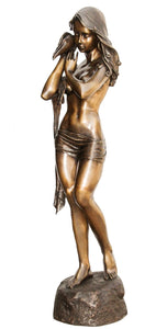 Large Bronze Fountain Girl Holding Shell Statue