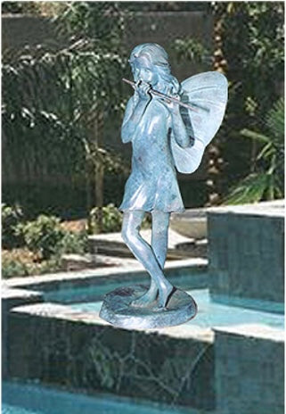 Bronze Standing Fairy With Flute Statue