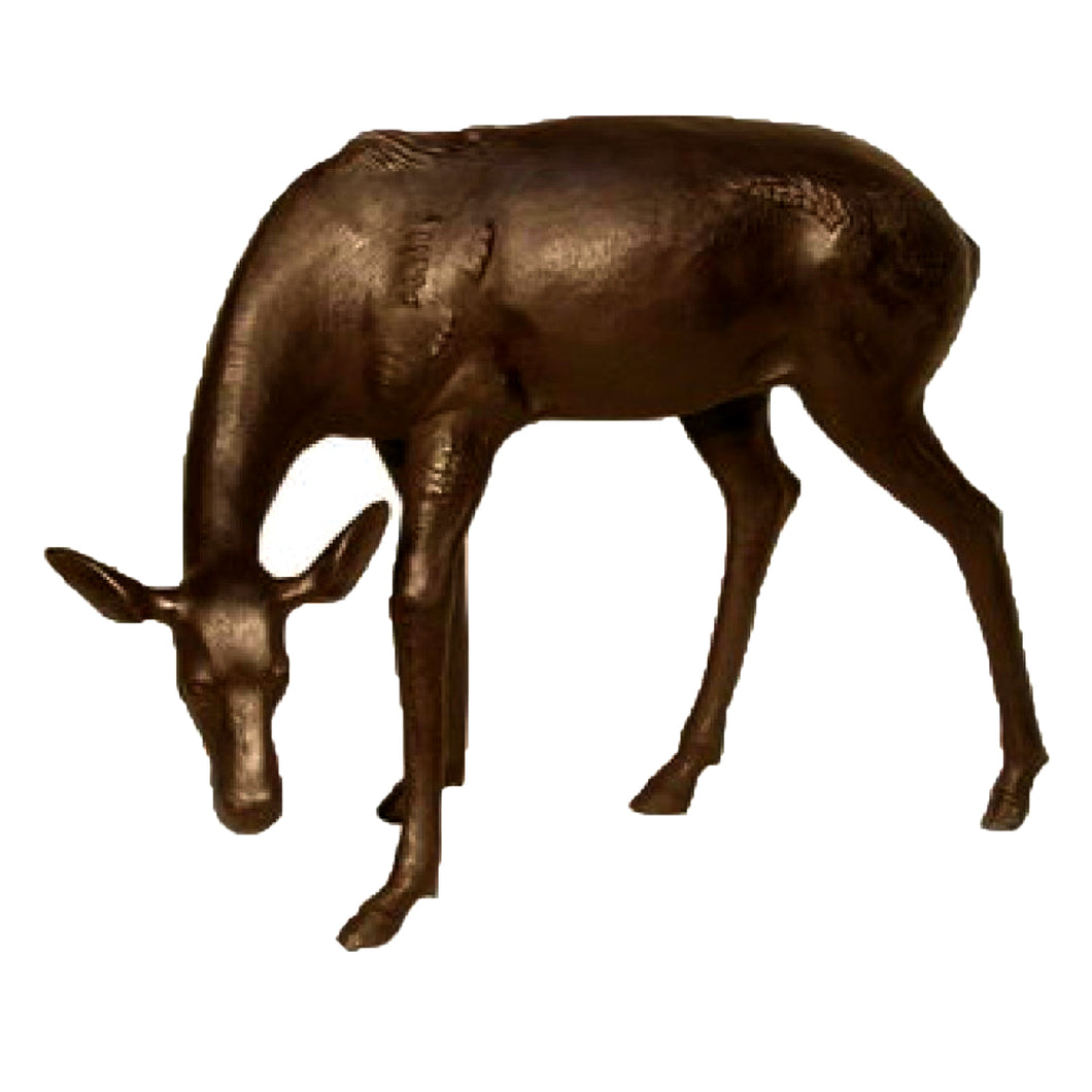 Large Grazing Bronze Female Deer Sculpture
