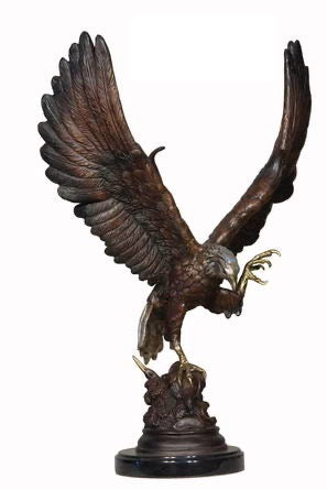 Bronze Flying Eagle Sculpture on Marble Base