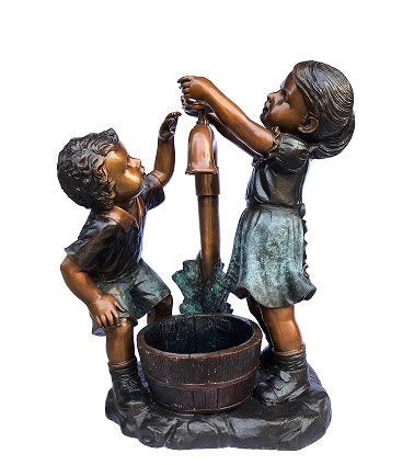Bronze Boy and Girl Water Fountain