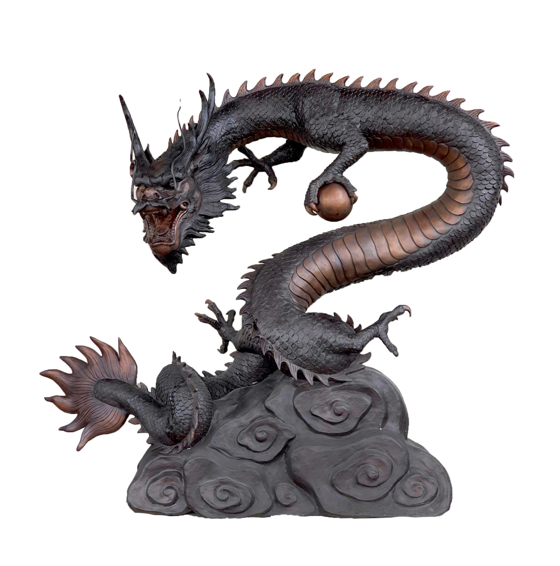Bronze Life Size Chinese Dragon with Orb Fountain Statue