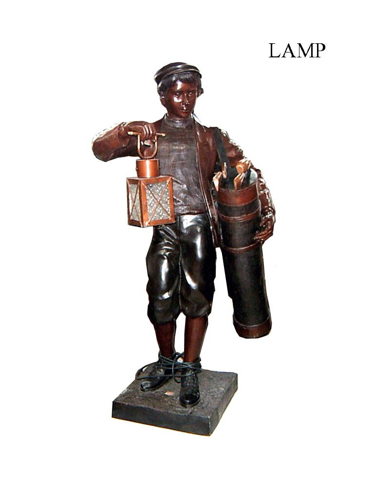 Bronze Golf Caddy Statue with Lantern