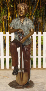 Large Bronze Boy with Shovel Gardener Statue