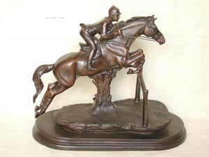 Jockey Hurdling Horse Bronze Statue