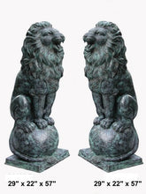 Load image into Gallery viewer, Bronze Sitting Lion Sculptures on Ball
