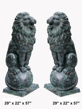 Bronze Sitting Lion Sculptures on Ball