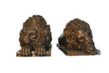 Load image into Gallery viewer, Large Bronze Lying Down Lion Sculptures