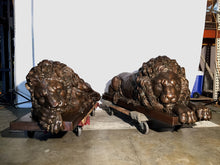 Load image into Gallery viewer, Large Bronze Lying Down Lion Sculptures