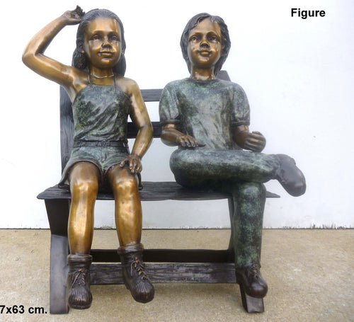 Bronze Brother and Sister on Bench Statue