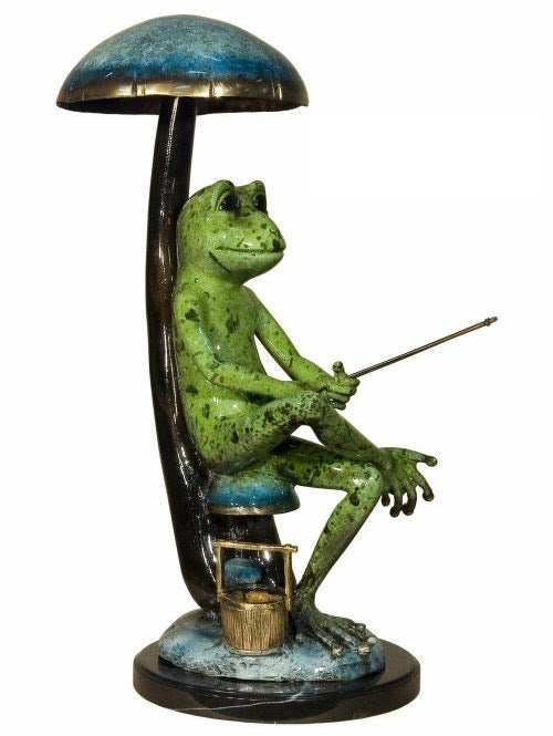 Bronze Fishing Frog Sculpture