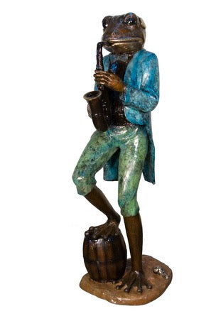 Bronze Life Size Frog Saxophone Player Statue