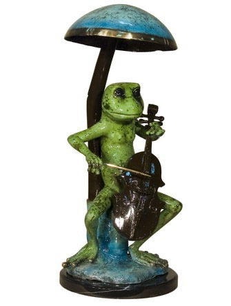 Bronze Frog with Cello Statue